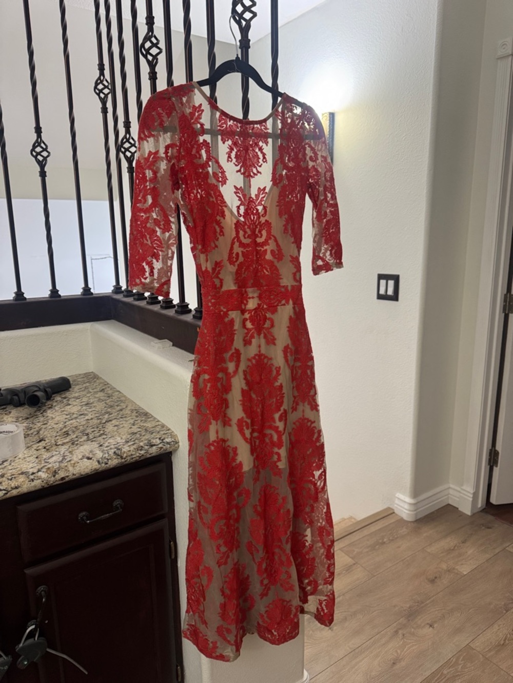 For Love & Lemons Red Lace Overlay Midi Dress - Women